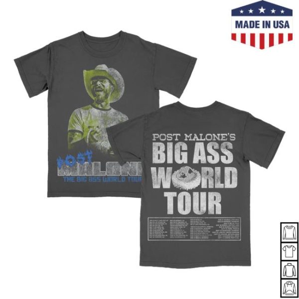 kenny Post Malone Merch Store Shop The Big Ass World Tour Charcoal T Shirtaa