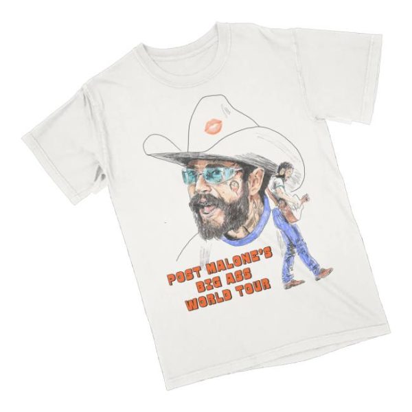 kenny Post Malone Merch Store Shop The Big Ass World Tour White T Shirta