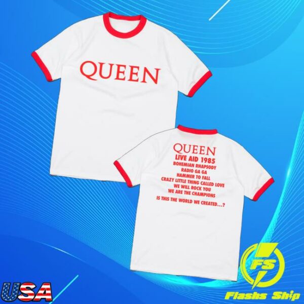 kenny Queen Online Store Merch Queen At Live Aid Red And White Ringer T Shirtv