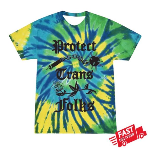 kenny Transfigureprintco Merch Store Protect Trans Folks Tie Dye Flail Short Sleeve Shirt