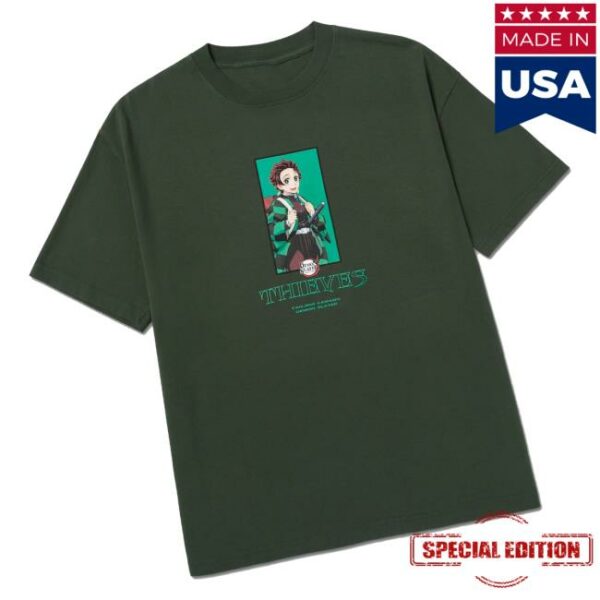 kenny 100Thieves Merch Store Tanjiro Checks T Shirt Forest Greena