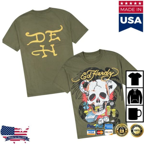 kenny Ed Hardy Originals Merch Skull Aces Boxy Teea