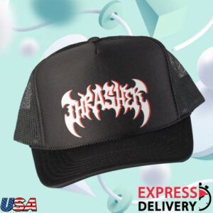 kenny impericon store merch thrasher heavy metal trucker black black cap upng we