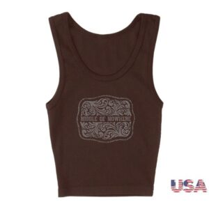Kacey Musgraves Merch Store Bedazzled Buckle Tank Brown