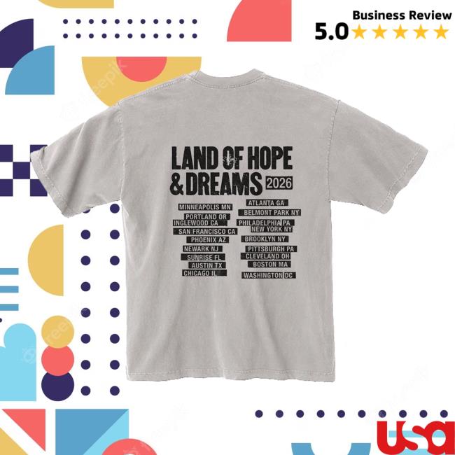 Bruce Springsteen Merch Store 2026 Land Of Hope & Dreams American Tour Flag Tee