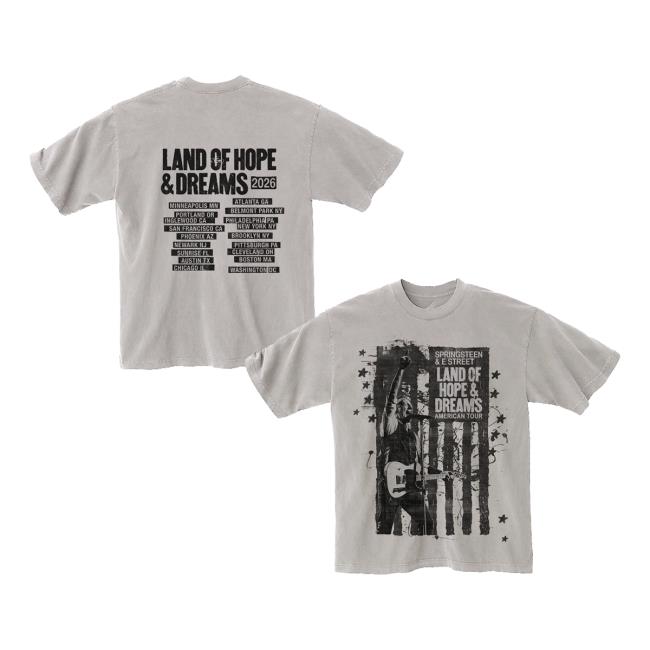 Bruce Springsteen Merch Store 2026 Land Of Hope & Dreams American Tour Flag Tee