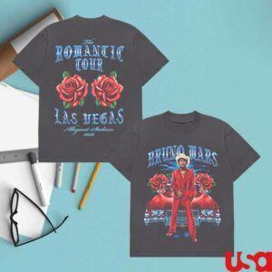 Bruno Mars Merch Store Las Vegas The Romantic Limited Edition Tour Tee Vintage Black