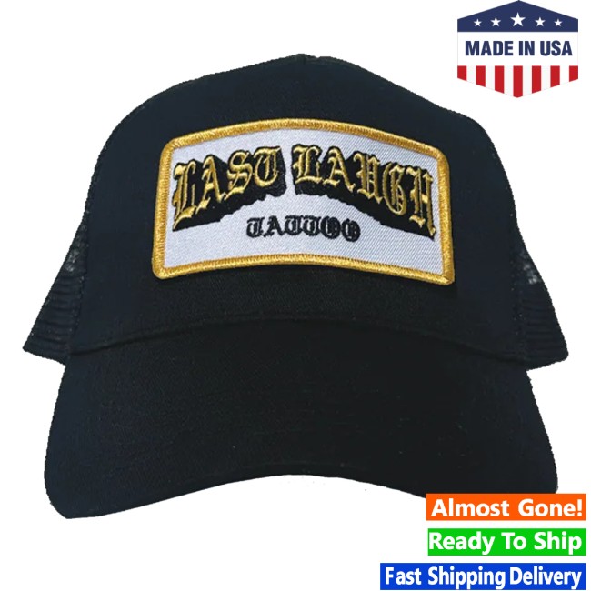 Last Laugh Tattoo Merch Store Patch Trucker Hat Black 2 Last Laugh Tattoo Merch Store Patch Trucker Hat Black