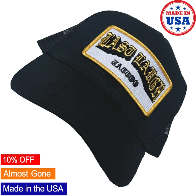 Last Laugh Tattoo Merch Store Patch Trucker Hat Black 3 Last Laugh Tattoo Merch Store Patch Trucker Hat Black