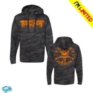 Testament Shop Merch Orange Logo Pullover Hoodie (Black Camo)