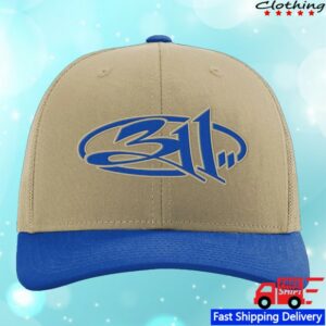 311 Merch Store Logo Trucker Hat Khaki Blue