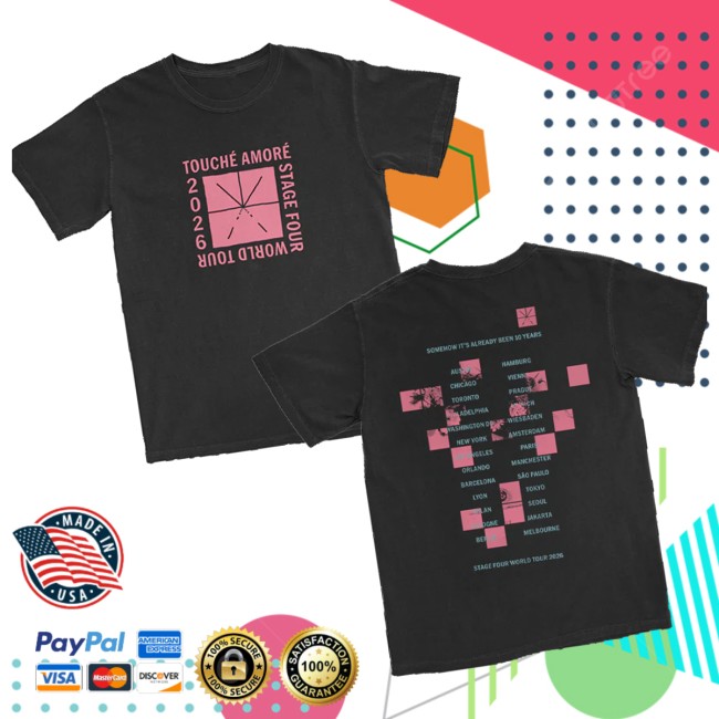 Touche Amore Merch Store Stage Four 10Th Anniversary 2026 World Tour T-Shirt Black