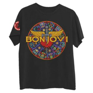 Bon Jovi Merch Shop Heart & Dagger Stained Glass Tour Black T-Shirt