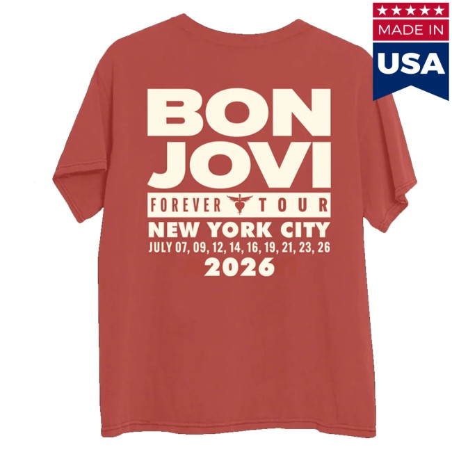 Bon Jovi Merch Shop Ny '26 Muted Red T-Shirt 4 Bon Jovi Merch Shop Ny '26 Muted Red T-Shirt
