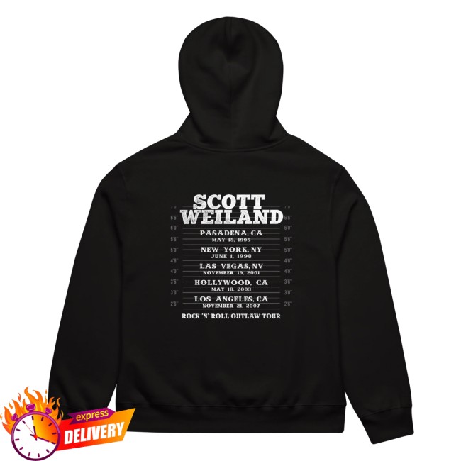 Scott Weiland Merch Store Scott Weiland Rock N Roll Outlaw Mugshot Vintage Oversized Heavyweight Hoodie