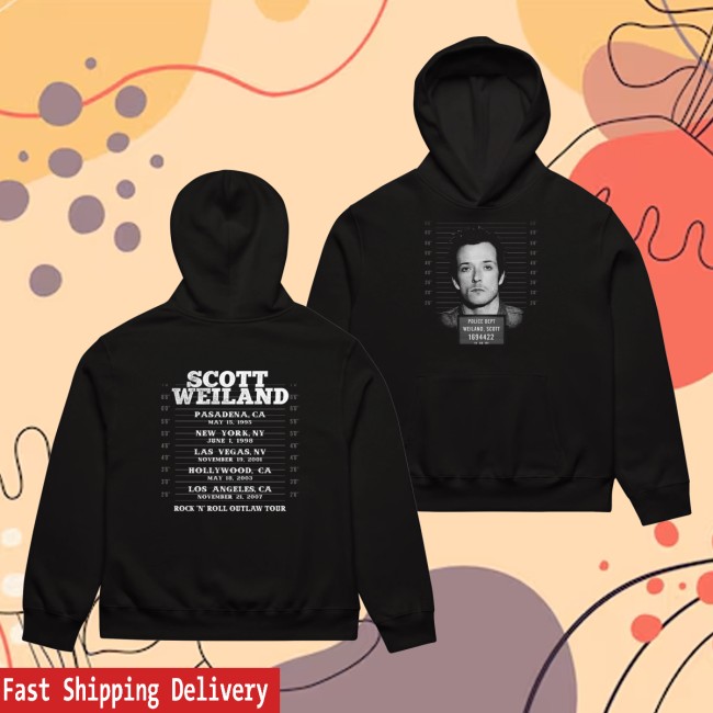 Scott Weiland Merch Store Scott Weiland Rock N Roll Outlaw Mugshot Vintage Oversized Heavyweight Hoodie
