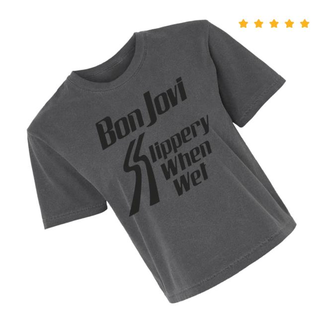 Bon Jovi Store Merch Slippery When Wet Charcoal Women's T-Shirt 3 Bon Jovi Store Merch Slippery When Wet Charcoal Women's T-Shirt