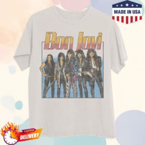 Bon Jovi Store Merch Slippery When Wet Tour Retro Bone T-Shirt